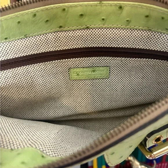 Dooney & Bourke Green Yellow Ostrich Embossed Leather Shoulder Bag Barrel Style - Picture 8 of 12